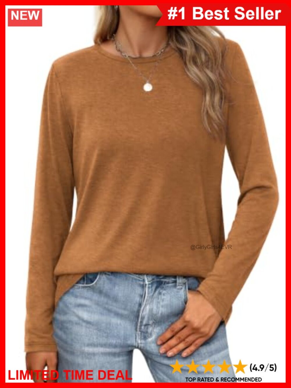 Women's Long Sleeve Crew Neck T-Shirt Loose Fit Casual Basic Top